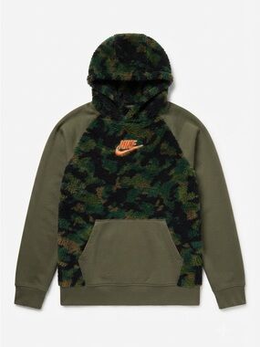 Nike Kids Green Camo Sherpa Fleece Fuzzy Hoodie Sweatshirt Size 5-6 Years (M)